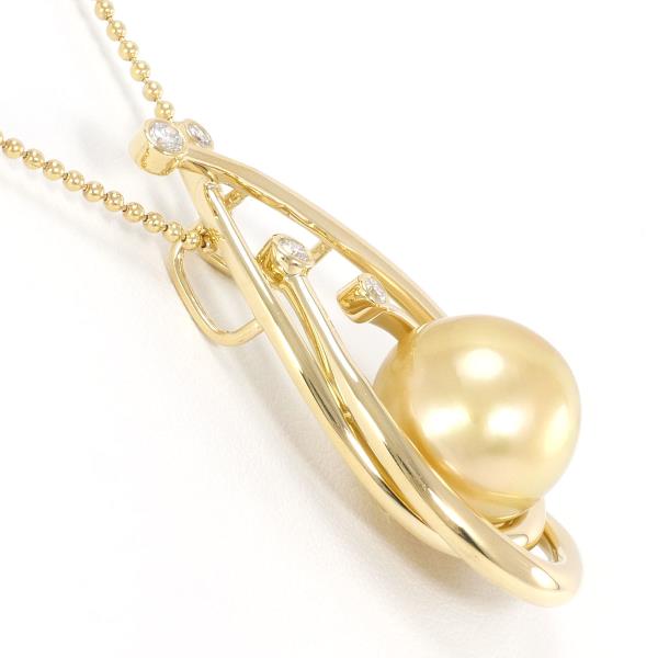 Lovely K18 Yellow Gold Necklace Decored with Diamond and Pearl - 0.15ct Diamond, White Pearl, Total Weight