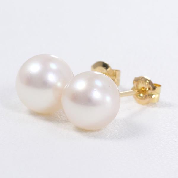 K18 Yellow Gold Pearl Earrings in Great Condition