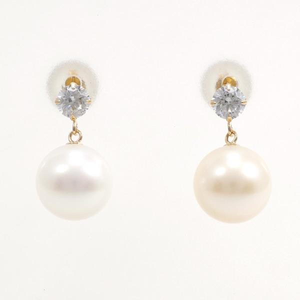 K18 Yellow Gold Pearl Zirconia Earrings in Great Condition