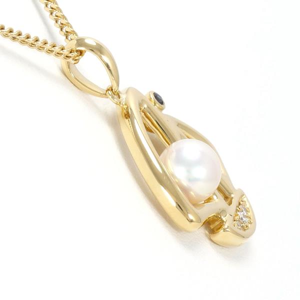 K18 18K Yellow Gold Necklace with Pearl, Sapphire 0.02ct, Diamond 0.04ct, Gold for Women, Weight 7.3g, Length 40cm