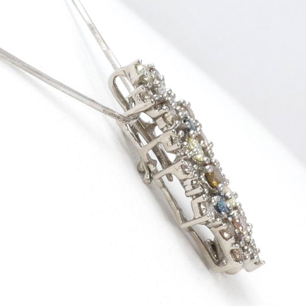 K18 18K White Gold Necklace with Natural Blue, Brown, Yellow Diamond 1.50ct, Silver for Women, Weight 7.1g, Length 45cm