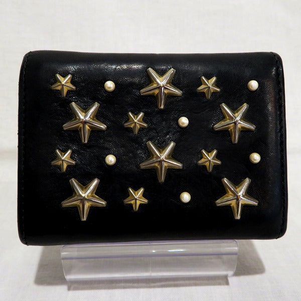 Jimmy Choo Leather Star Studs Compact Tri-fold Wallet in Good Condition