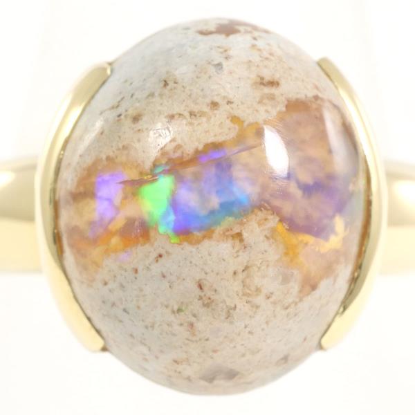 K18 Yellow Gold Opal Ring Size 9 with Appraisal Card, Total Weight Approximately 7.3g – Preowned Ladies' Golden Ring with 5.58ct Opal