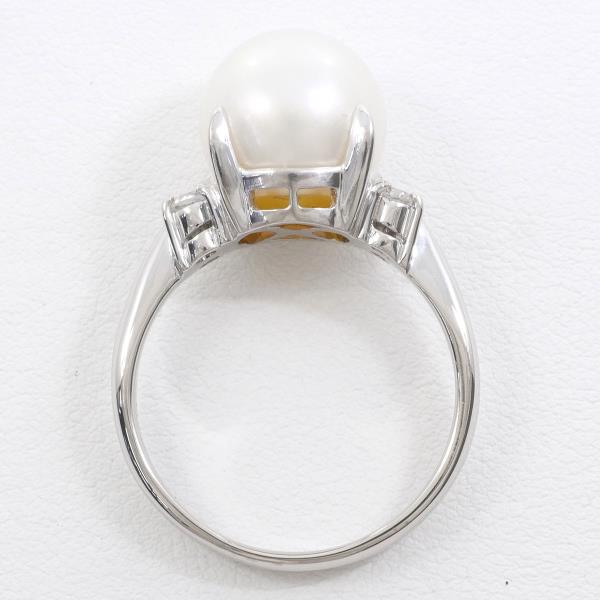 Ladies' Platinum PT900 Ring Size 16 with Pearl (Approximately 11mm), Diamond 0.16ct, Weighing Approximately 8.0g