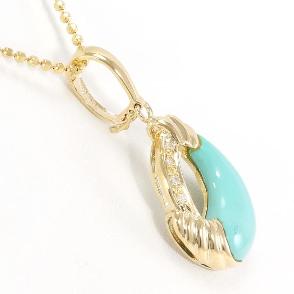 K18 Yellow Gold Necklace for Women, Approximately 42cm, Featuring Turquoise and Diamond Stones