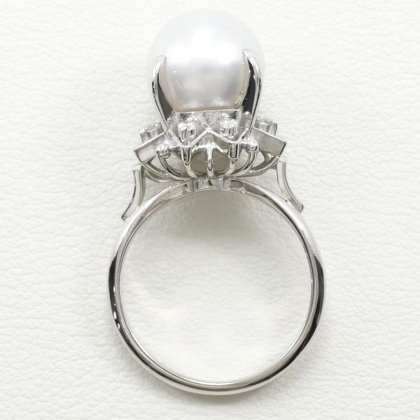 Ladies' Platinum PT900 Ring Size 9 with Pearl (Approximately 10mm), Diamond 0.11ct, Weighing Approximately 7.7g
