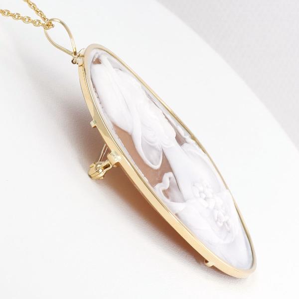 K18 Yellow Gold Necklace/Cameo Shell Brooch, Weight Approximately 14.6g, Length About 50cm. Women's Gold Necklace