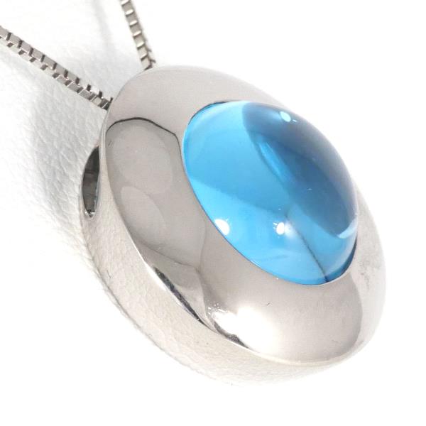 K18 WhiteGold, Blue Topaz Necklace, Total Weight approx 4.3g, 43cm, Women's Silver