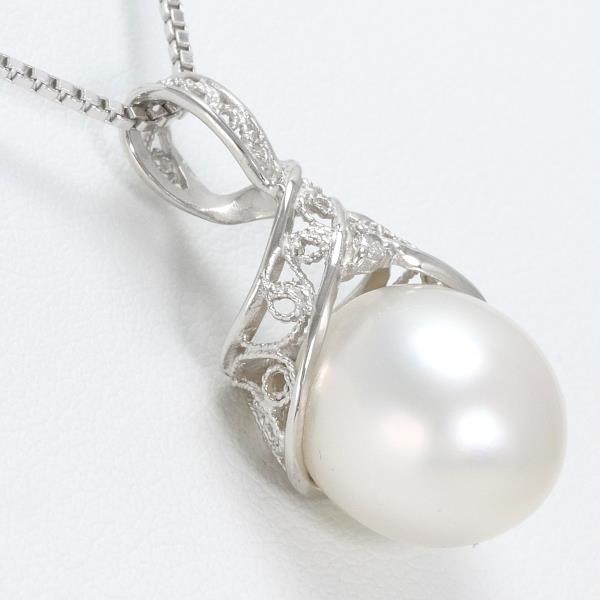 Platinum PT900 Necklace with Pearl and 0.01ct Diamond, Approximately 41cm, Ladies Necklace in Silver Color, 7.6g Total Weight - Used