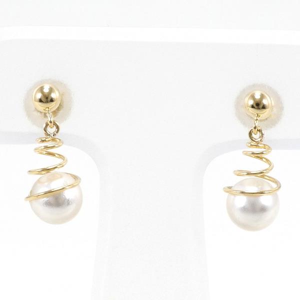 K18 Yellow Gold Imitation Pearl Earrings in Excellent Condition