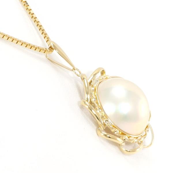 K18 Yellow Gold Mabe Pearl Necklace, Total Weight Approx. 7.3g, Length Approx. 45cm, Golden Ladies' Pearl Jewelry
