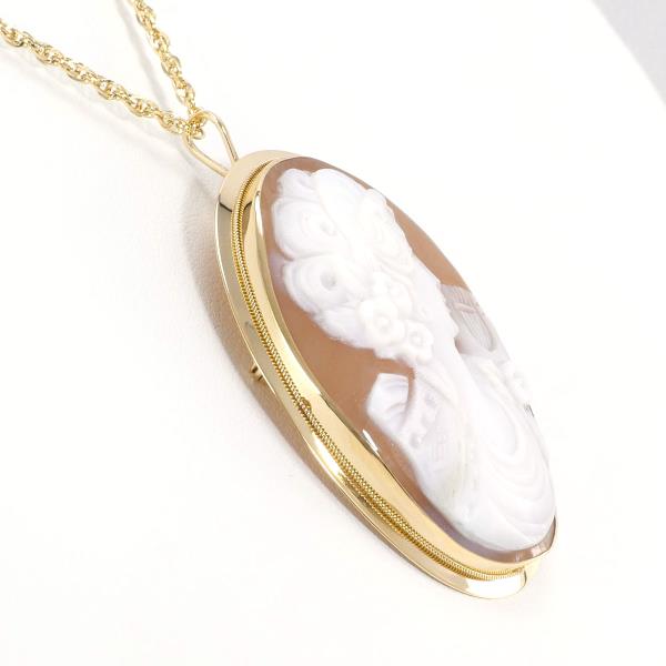 18k Yellow Gold K18 Necklace/Brooch with Shell Cameo - Gold Ladies, Approximately 11.0g and 40cm