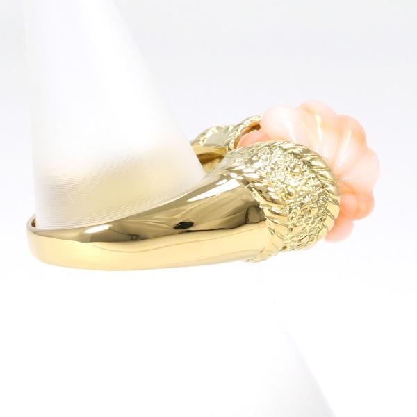 18K Yellow Gold Ring with Coral, Size 9.5, Approximate Weight 6.9g, Ladies' Jewelry