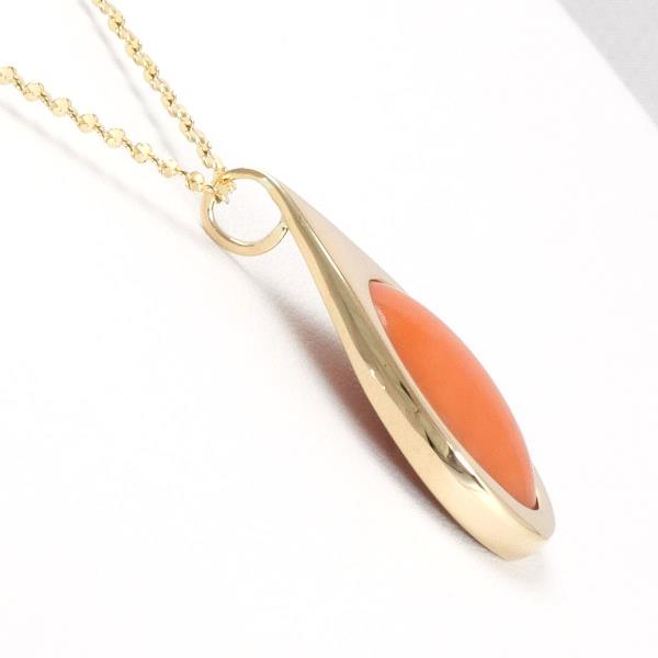 K18 18K Yellow Gold Women's Coral Necklace, Weight Approx 6.6g, Approx Length 40cm (Used)