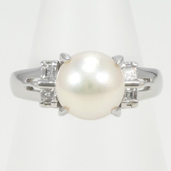 PT850 Platinum Ring Size 8.5 with Pearl Approximately 8mm and Diamond 0.19 ct, Weight Approximately 5.3g, Women's Silver Ring  in Excellent Condition