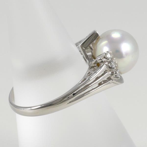 PT900 Platinum Ring with 9mm Pearl and Diamond - Size 12 for Women