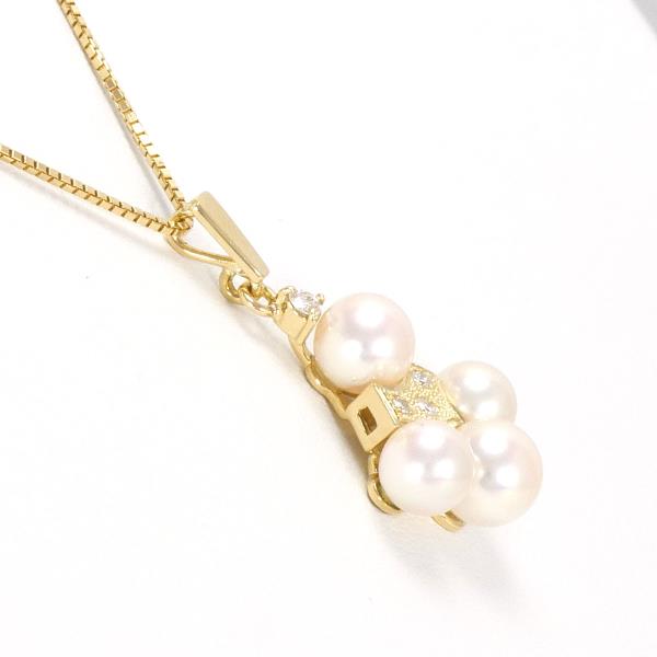 Ladies K18 Yellow Gold Necklace with Diamond & Pearl, Total Weight Approx 5.9 g, Length Approx 45 cm - Gold Jewelry
