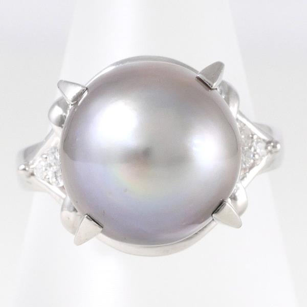 Platinum PT900 Ring with 13mm Tahitian Black Pearl & 0.08 ct Diamond, Size 15, Total Weight about 12.2g, Ladies' in Excellent Condition