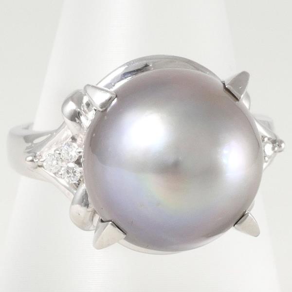 Platinum PT900 Ring with 13mm Tahitian Black Pearl & 0.08 ct Diamond, Size 15, Total Weight about 12.2g, Ladies'