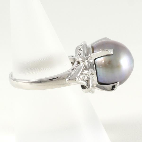 Platinum PT900 Ring with 13mm Tahitian Black Pearl & 0.08 ct Diamond, Size 15, Total Weight about 12.2g, Ladies' in Excellent Condition