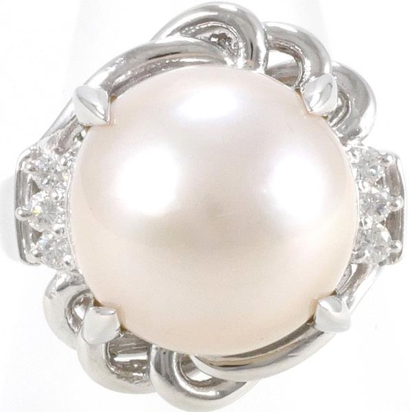 Platinum PT900 Ring with Semi-Pearl & 0.17 ct Diamond, Size 13, Total Weight about 14.4g, Ladies'