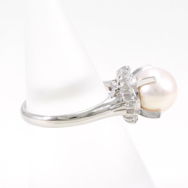 Women's Platinum PT900 Ring with Pearl and 0.17 Carat Diamond, Size 11