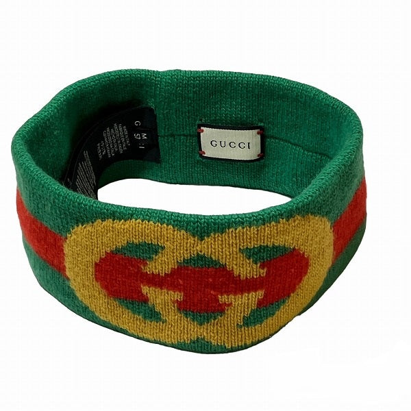 Gucci GG Web Hairband Green Red Yellow Unisex in Good Condition