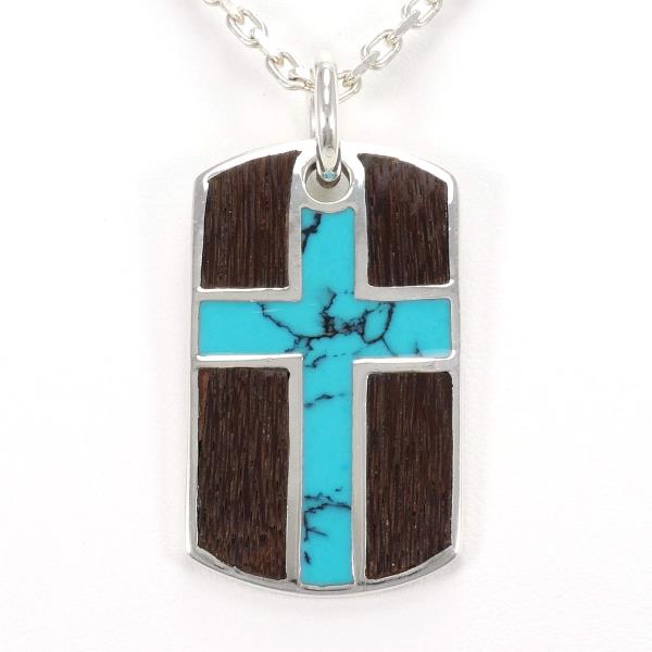 Silver Necklace with Wood and Turquoise in Great Condition