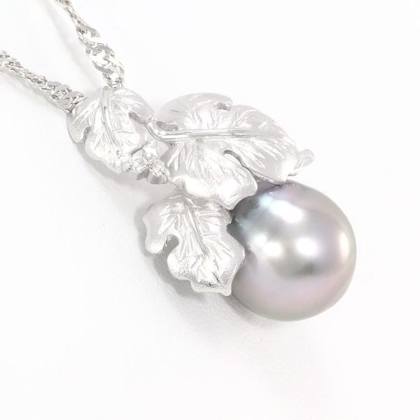 K14 14k White Gold Necklace with Pearl and 0.03ct Diamond, Total weight approx. 7.6g, About 46cm - Ladies'