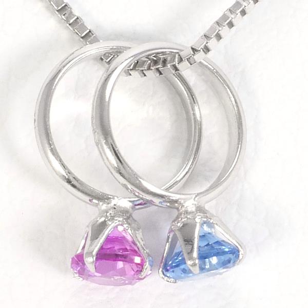 K14 White Gold Necklace with Synthetic Ruby and Sapphire in Excellent Condition