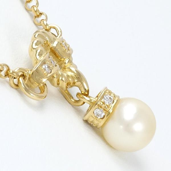 18K Yellow Gold Necklace with Akoya Pearl & 0.10 ct Diamond, Length about 40cm, Total Weight about 7.3g, Ladies'