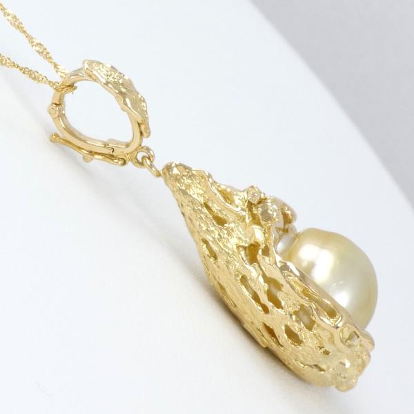 K18 Yellow Gold Necklace with South Sea Pearl and 0.04ct Diamonds, Total Weight Approx. 7.7g, Length Approx. 40cm