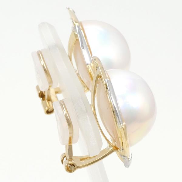 PT900 Platinum & 18K Yellow Gold Earrings with Mabe Pearl, 11.0g for Women, Pre-Owned