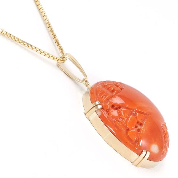 Beautiful 18K Yellow Gold Necklace with Natural Coral, approximately 7.9g and 40cm Length