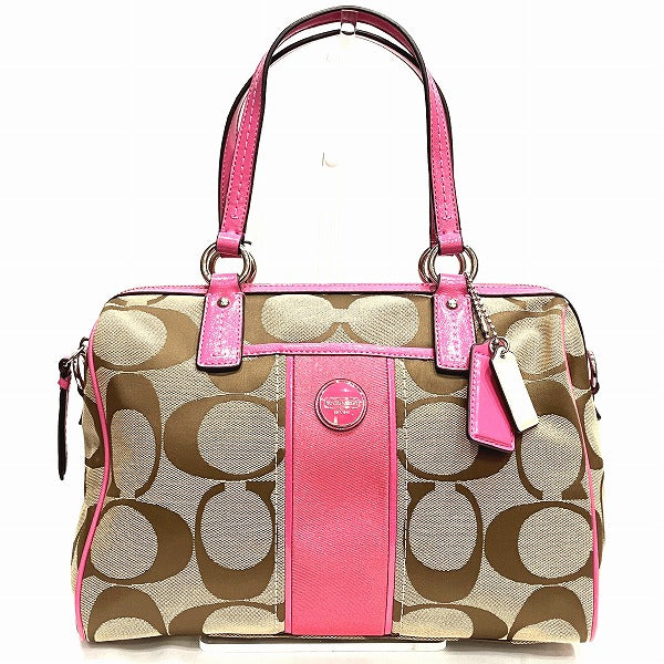 Coach Signature Stripe Satchel Bag F24364 in Good Condition