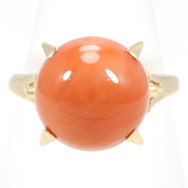 Ladies' 18K Yellow Gold Coral Ring, Size 14.5, Approx. Weight 5.6g in Excellent Condition