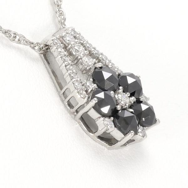 Women's Platinum PT950 & PT850 Necklace with Black Diamond 1.30ct & Diamond 0.30ct, Total Weight Approximately 6.4g, Length Approximately 40cm
