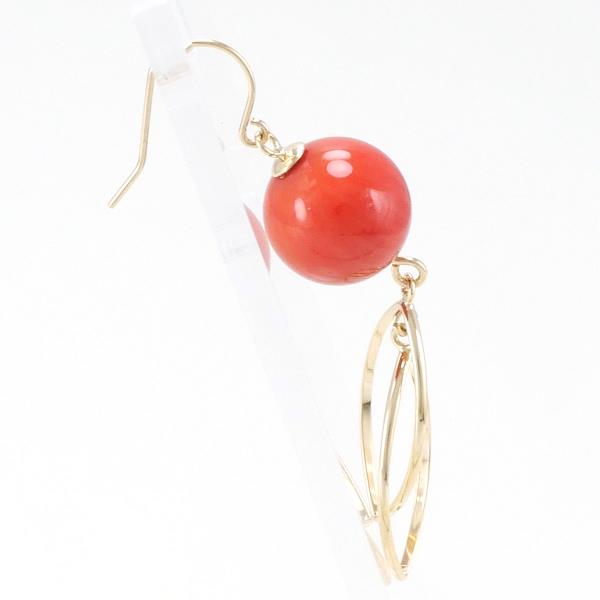 K10 Yellow Gold Coral Earring in Excellent Condition