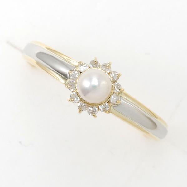 PT900 Platinum K18 Yellow Gold Pearl Ring Size 9 in Great Condition