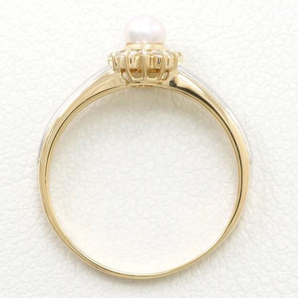 PT900 Platinum K18 Yellow Gold Pearl Ring Size 9 in Great Condition