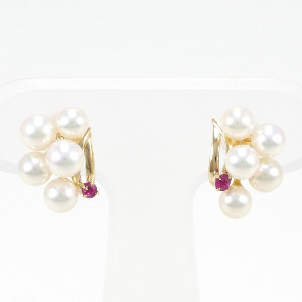 K18 Yellow Gold Pearl Ruby Earrings 2.5g in Great Condition