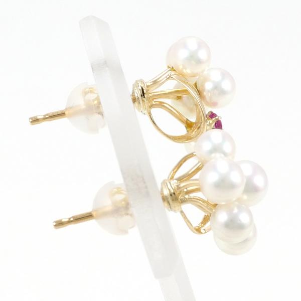 K18 Yellow Gold Pearl Ruby Earrings 2.5g in Great Condition