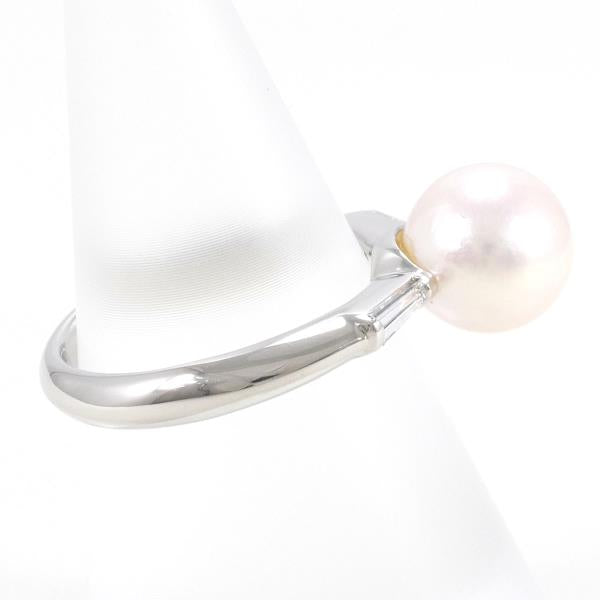 Platinum PT900 Women's Ring with about 8.5mm Pearl and 0.09ct Diamond, Size 11, Silver Color, Total Weight About 6.7g
