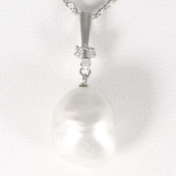 Platinum PT900/PT850 Pearl and Diamond Necklace, Approximately 59cm in Excellent Condition