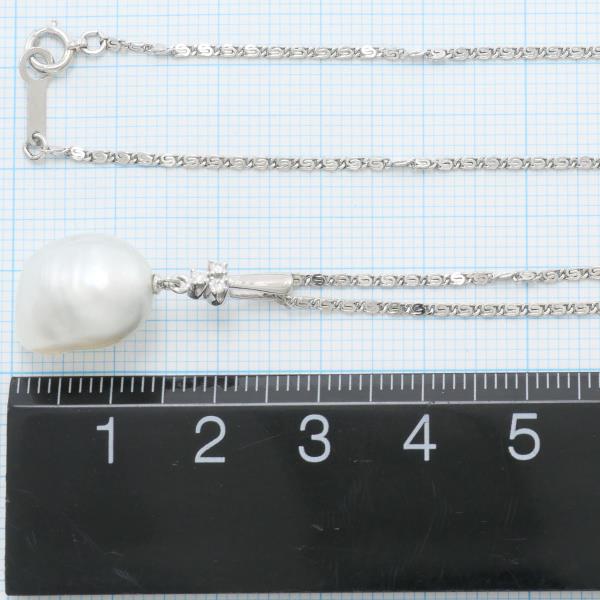 Platinum PT900/PT850 Pearl and Diamond Necklace, Approximately 59cm in Excellent Condition