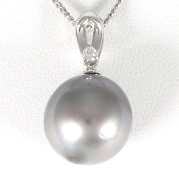 Platinum PT900 and PT850 Ladies Necklace with Pearl and 0.04ct Diamond, Silver Color, Length About 40cm, Total Weight About 7.3g  in Excellent Condition