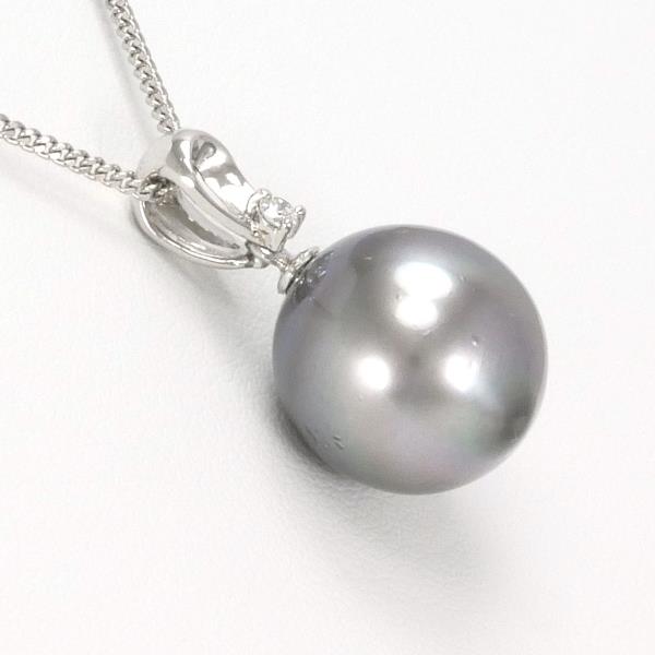 Platinum PT900 and PT850 Ladies Necklace with Pearl and 0.04ct Diamond, Silver Color, Length About 40cm, Total Weight About 7.3g