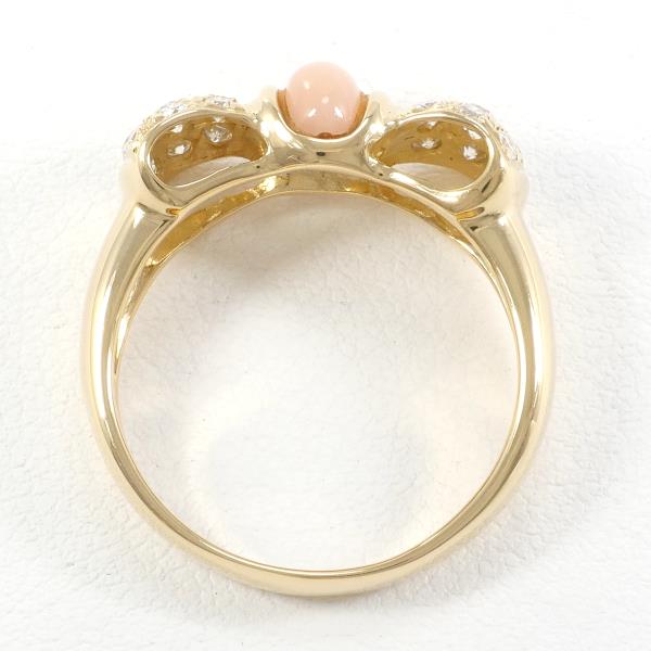 "K18 18k Yellow Gold Ring with 0.30ct Diamond and Coral Size 12 - Total Weight approx. 4.6g for Women"