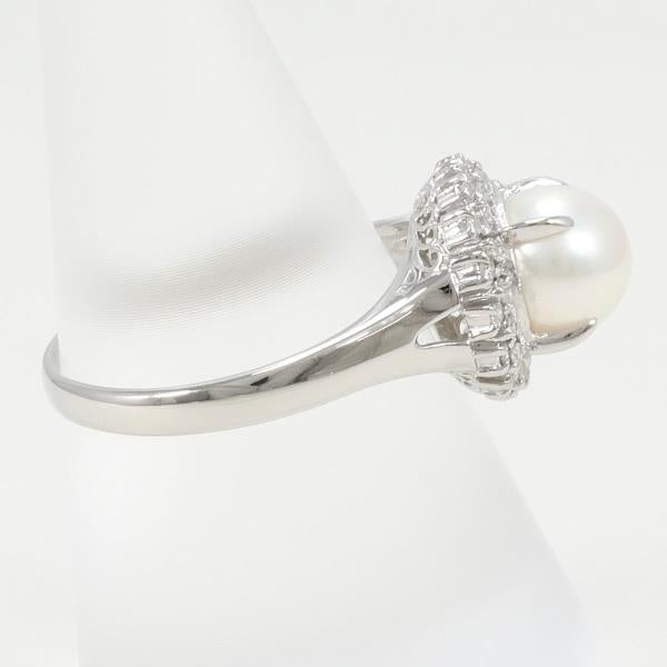 Design Ring, Approx. 7mm, Platinum PT900 with Pearl, Size 16, Silver for Women in Excellent Condition