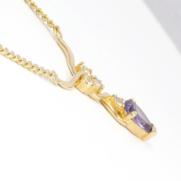 "18K YG Necklace with Synthetic Sapphire and White Topaz - Total Weight approx. 6.2g, Length approx. 44cm for Women"